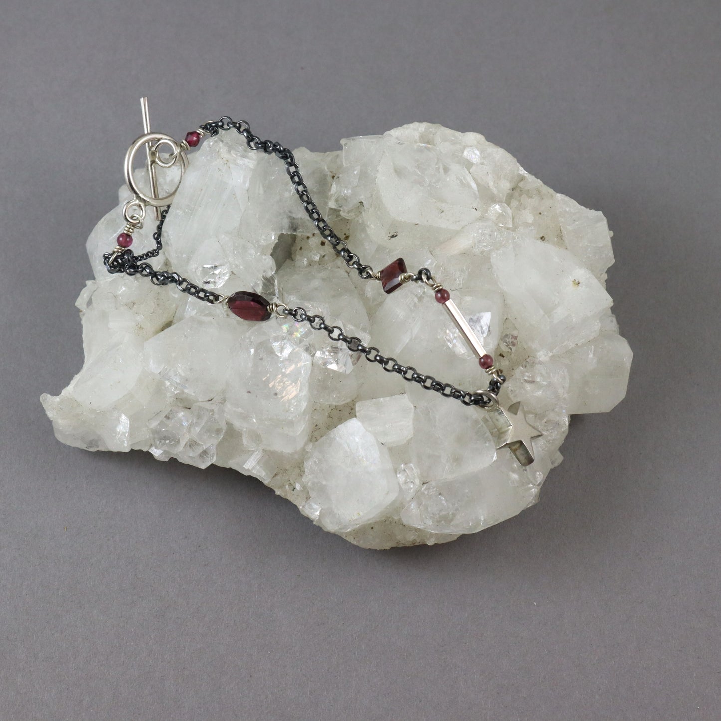 Garnet Oxidised Silver Star Bracelet