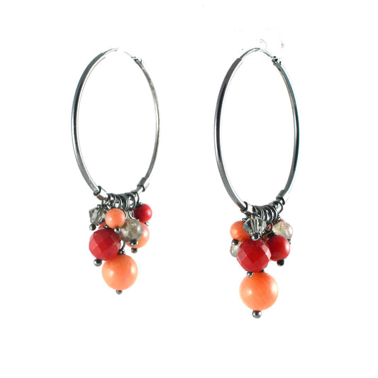 Coral Gemstone Hoops