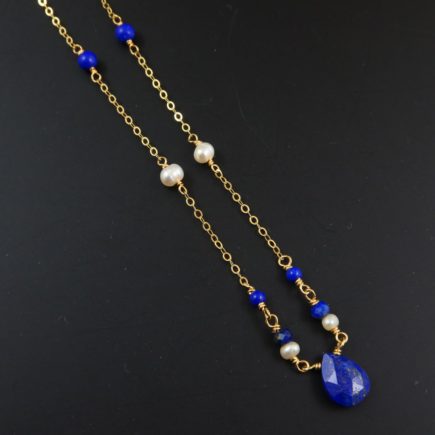 Lapis Pearl & Gold Necklace