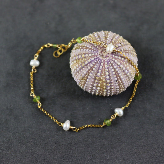 Peridot and Pearl Gold Bracelet - Karen Morrison Jewellery