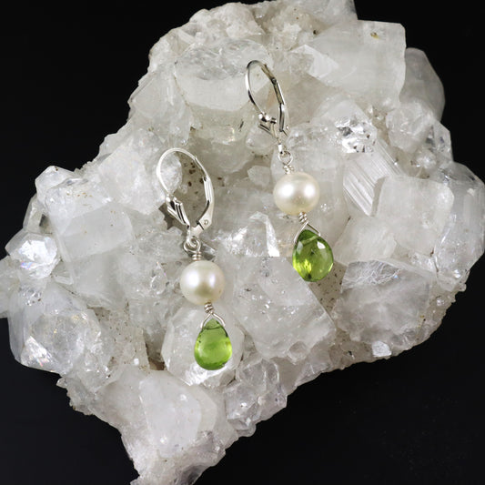 Peridot & Pearl Silver Earrings - Karen Morrison Jewellery