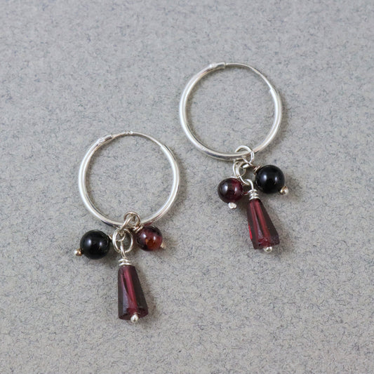 Garnet & Onyx Hoop Earrings - Karen Morrison Jewellery