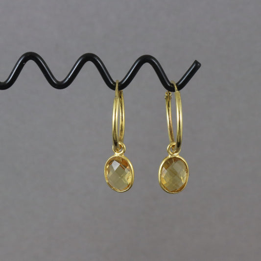 Citrine gemstone gold hoop earrings