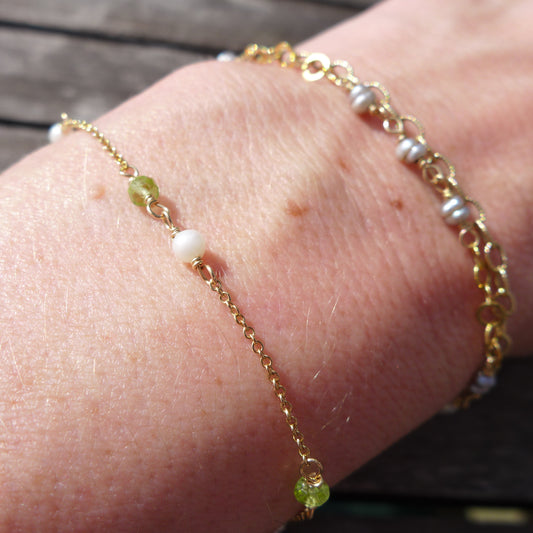 Peridot and Pearl Gold Bracelet - Karen Morrison Jewellery