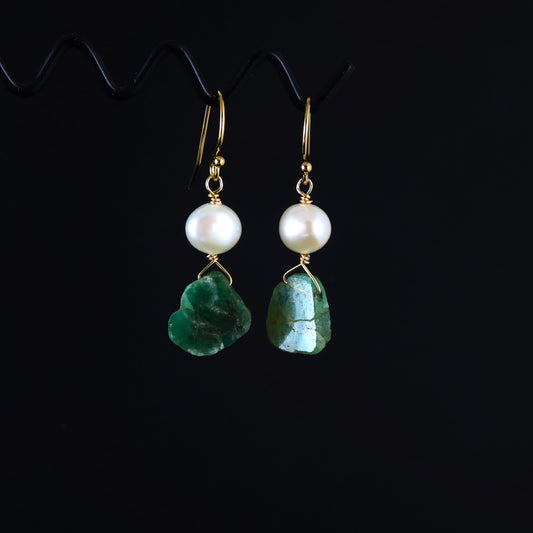 Emerald and pearl earrings