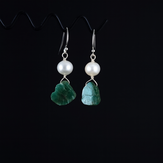 Emerald and pearl earrings