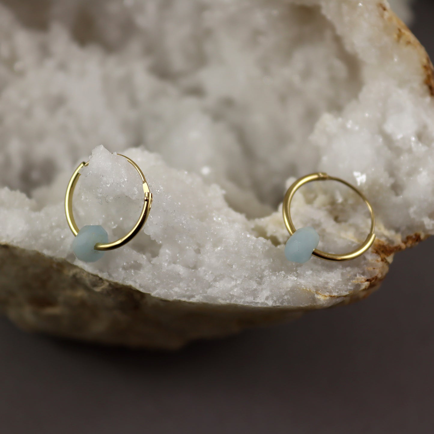 Aquamarine 9ct Gold Hoops