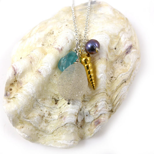 Gold Shell and Gemstone Necklace - karen-morrison-jewellery