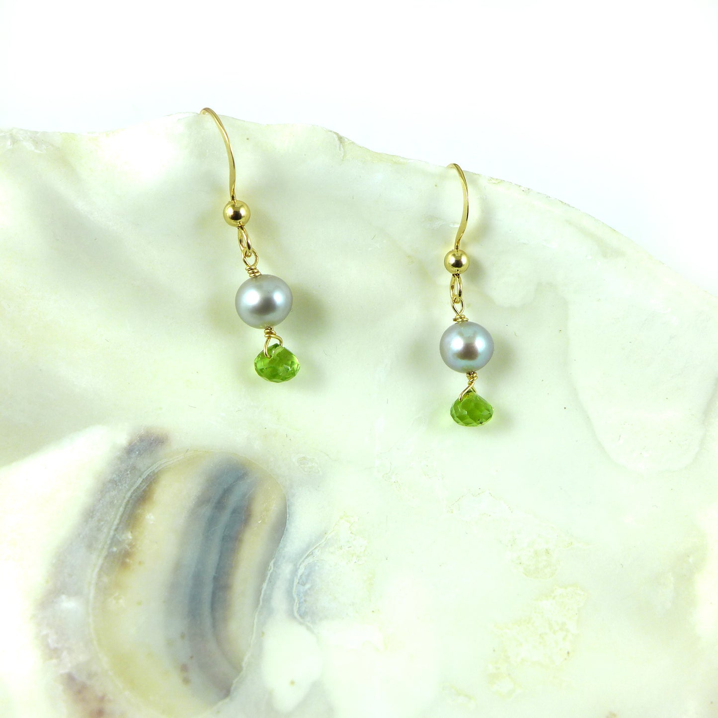 Peridot & Grey Pearl Earrings - Karen Morrison Jewellery