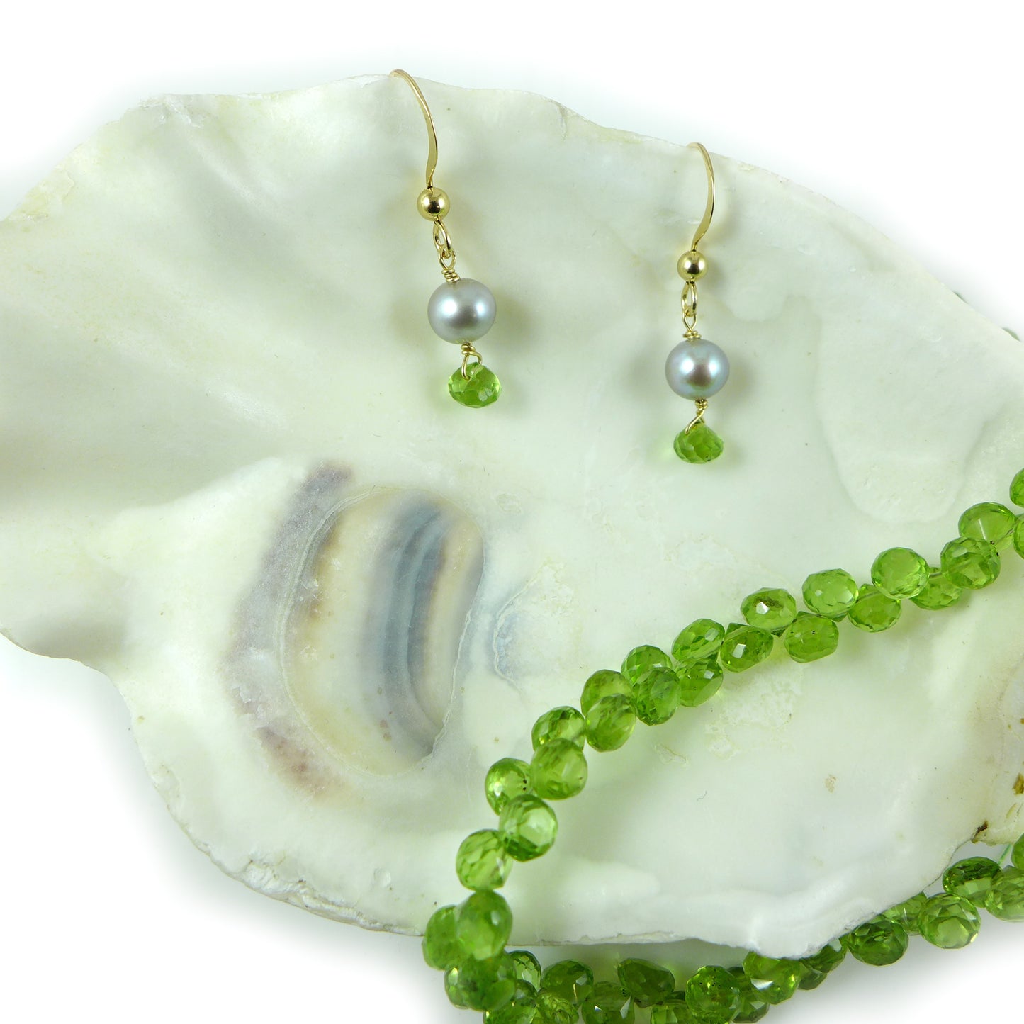 Peridot & Grey Pearl Earrings - Karen Morrison Jewellery