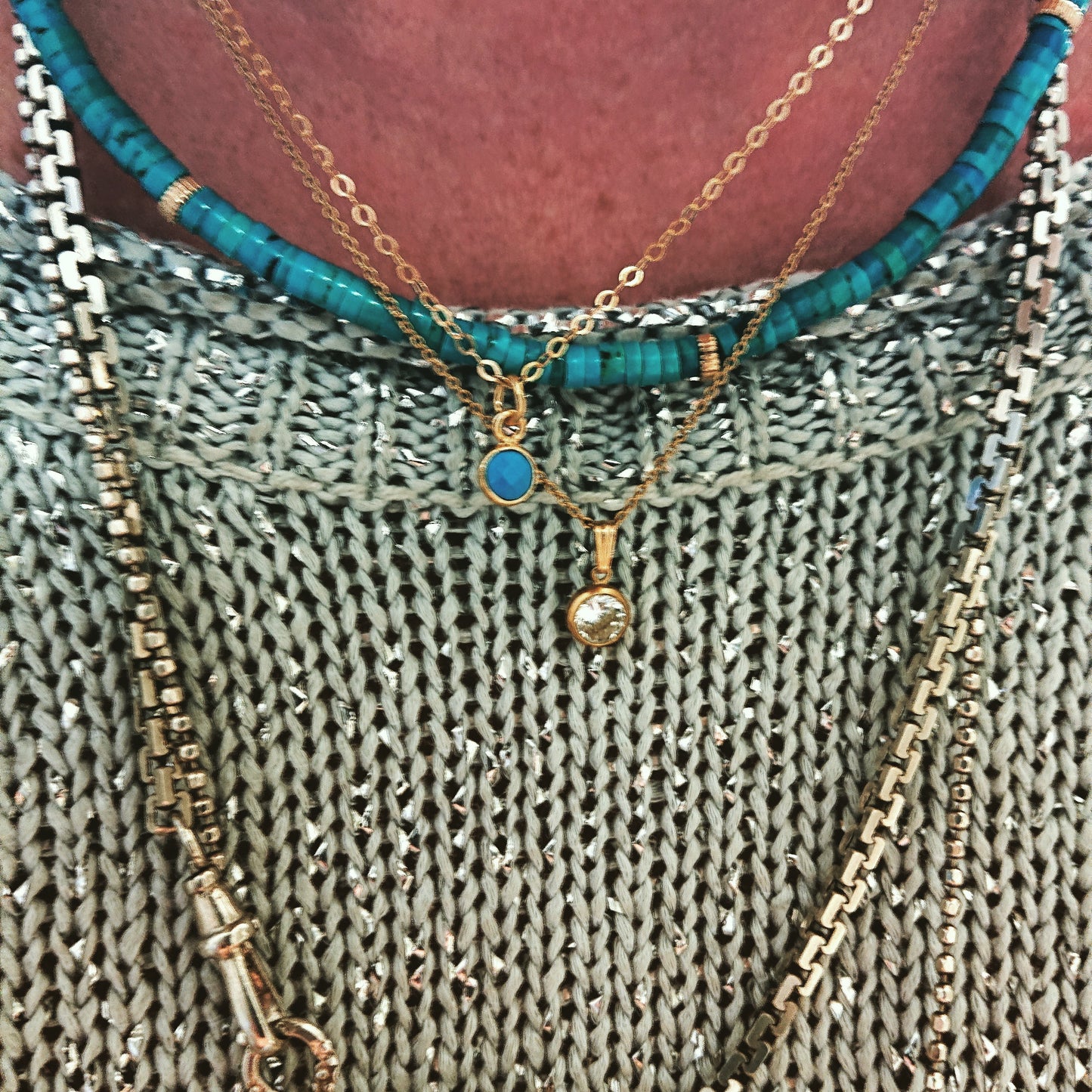 Tiny Turquoise and Gold Necklace - Karen Morrison Jewellery