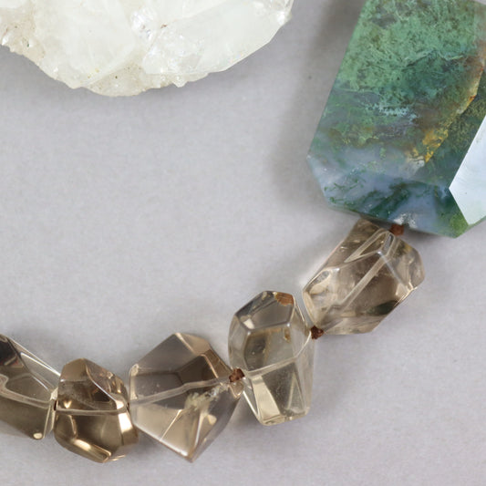 Moss Agate & Smoky Quartz Bracelet - Limited Edition