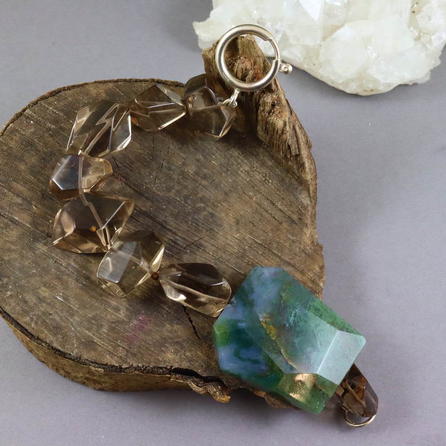 Moss Agate & Smoky Quartz Bracelet - Limited Edition