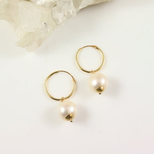 9ct Gold White Pearl Hoops - Karen Morrison Jewellery