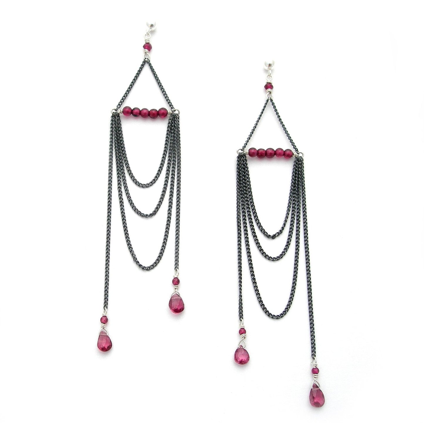 Oxidised Flapper Earrings with Garnet - karen-morrison-jewellery