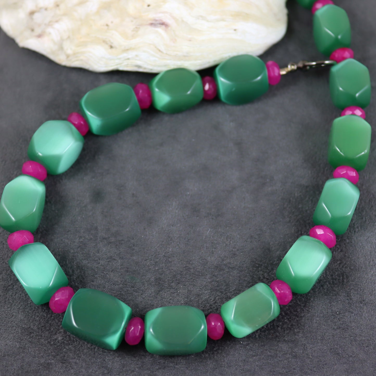Emerald Green and Fuchsia Pink Chunky Necklace - Karen Morrison Jewellery