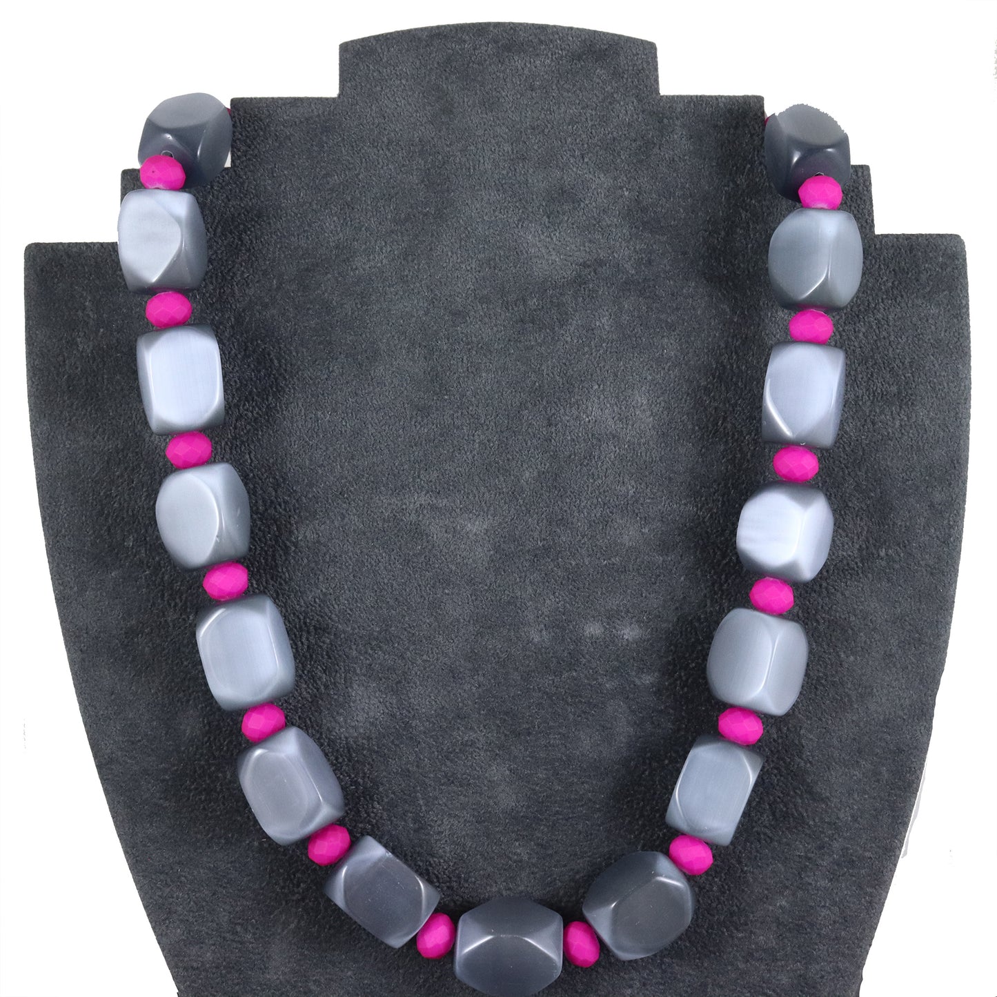 Grey and Fuchsia Pink Chunky Necklace