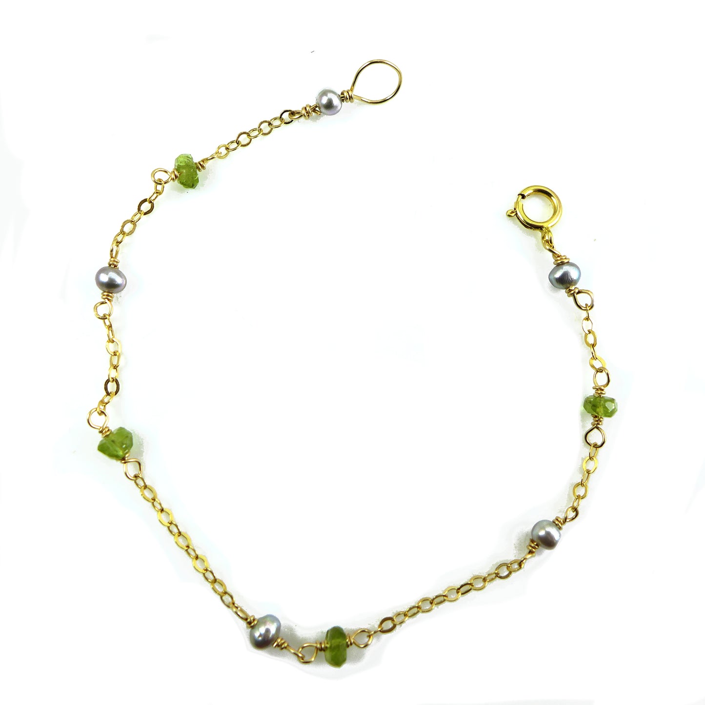 Peridot and Grey Pearl Gold Bracelet