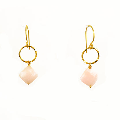 Pink Opal Gold Earrings