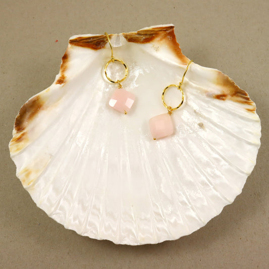 Pink Opal Gold Earrings