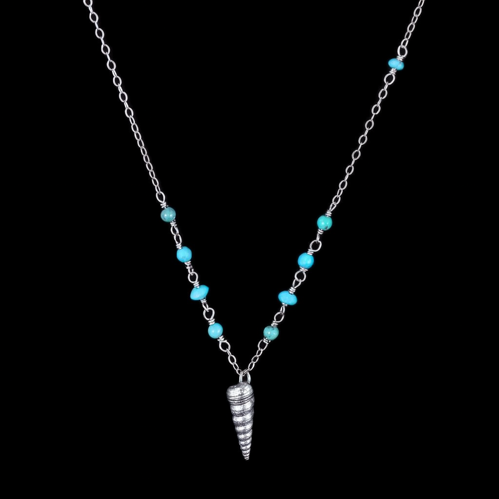 Silver Shell and Turquoise Necklace