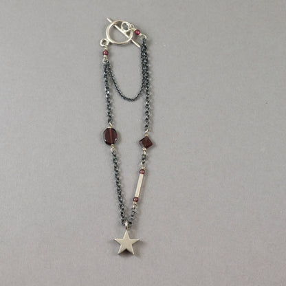 Garnet Oxidised Silver Star Bracelet