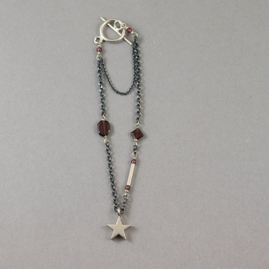 Garnet Oxidised Silver Star Bracelet