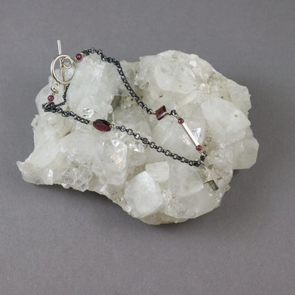 Garnet Oxidised Silver Star Bracelet
