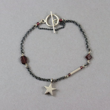 Garnet Oxidised Silver Star Bracelet