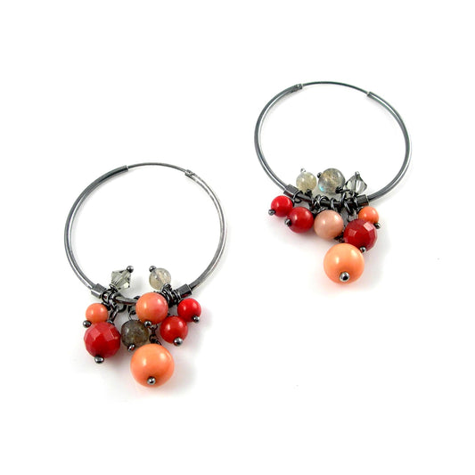 Coral Gemstone Hoops