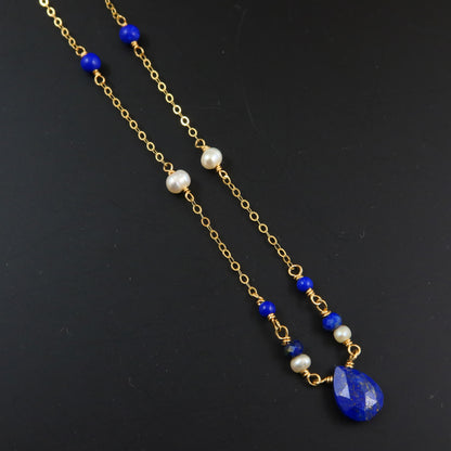 Lapis Pearl & Gold Necklace