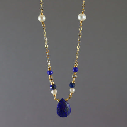 Lapis Pearl & Gold Necklace