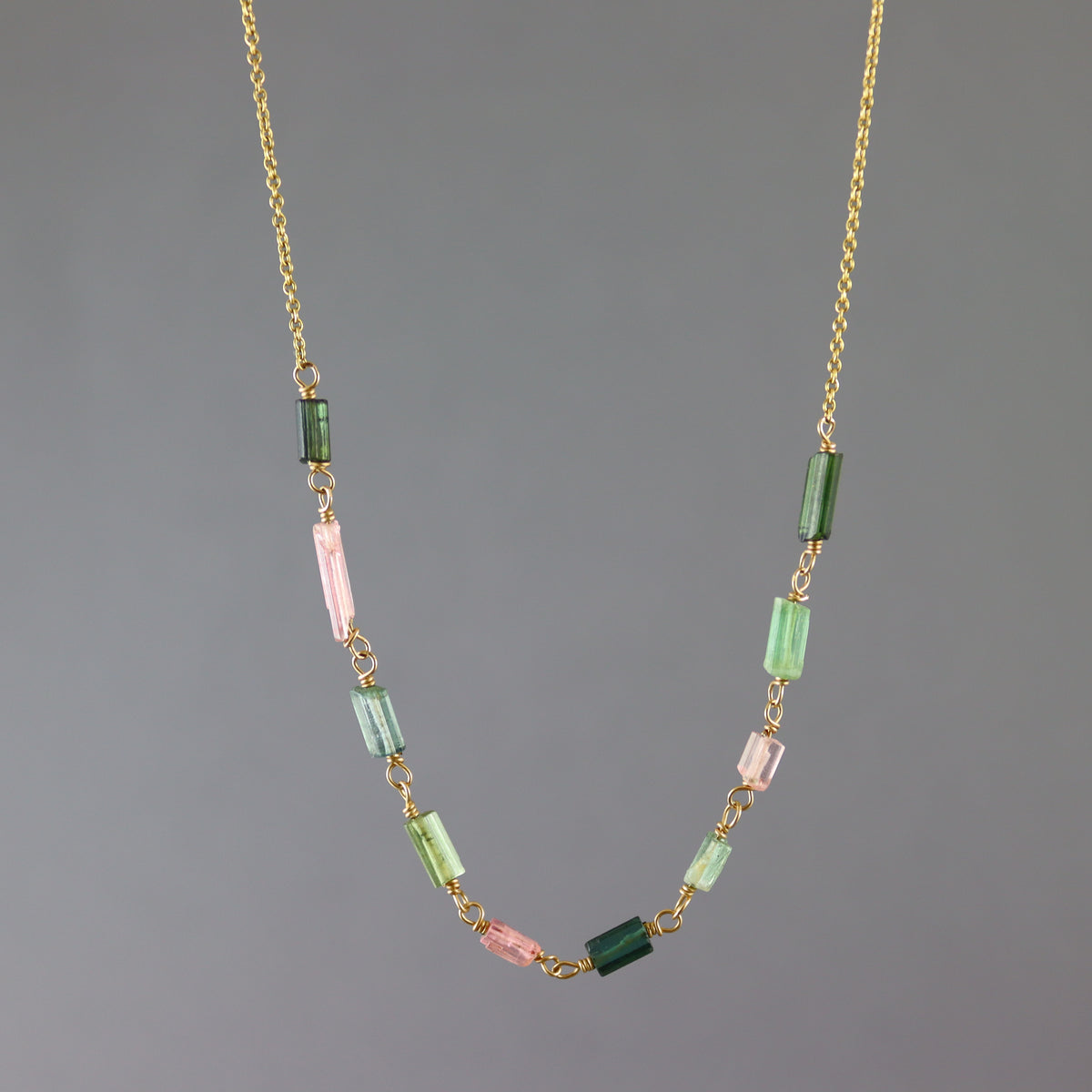 Tourmaline Tube Gold Necklace