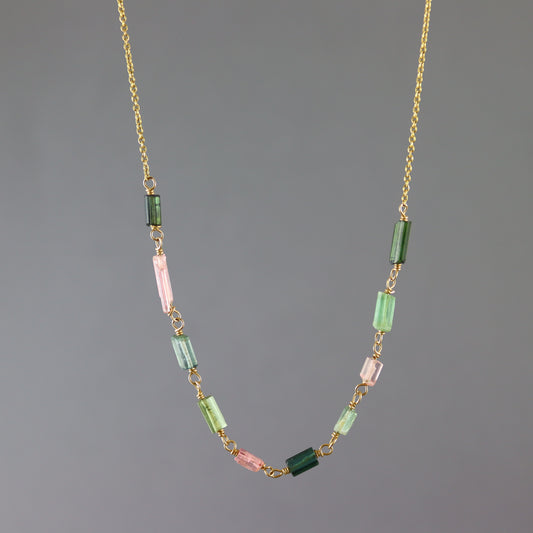 Tourmaline Tube Gold Necklace