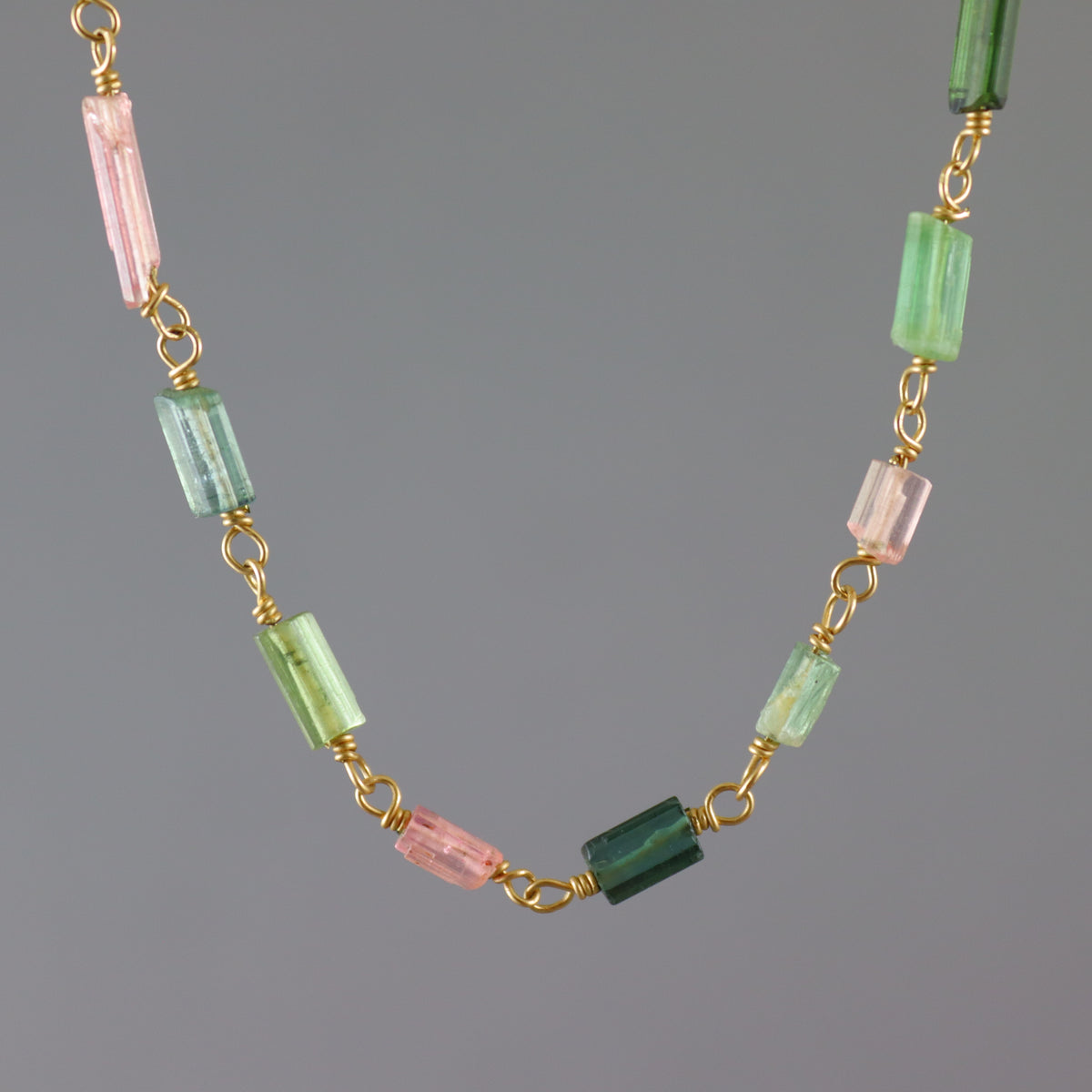 Tourmaline Tube Gold Necklace
