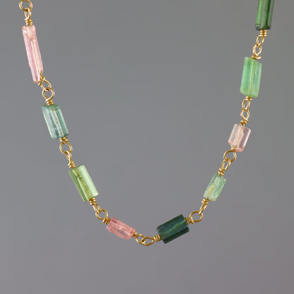 Tourmaline Tube Gold Necklace