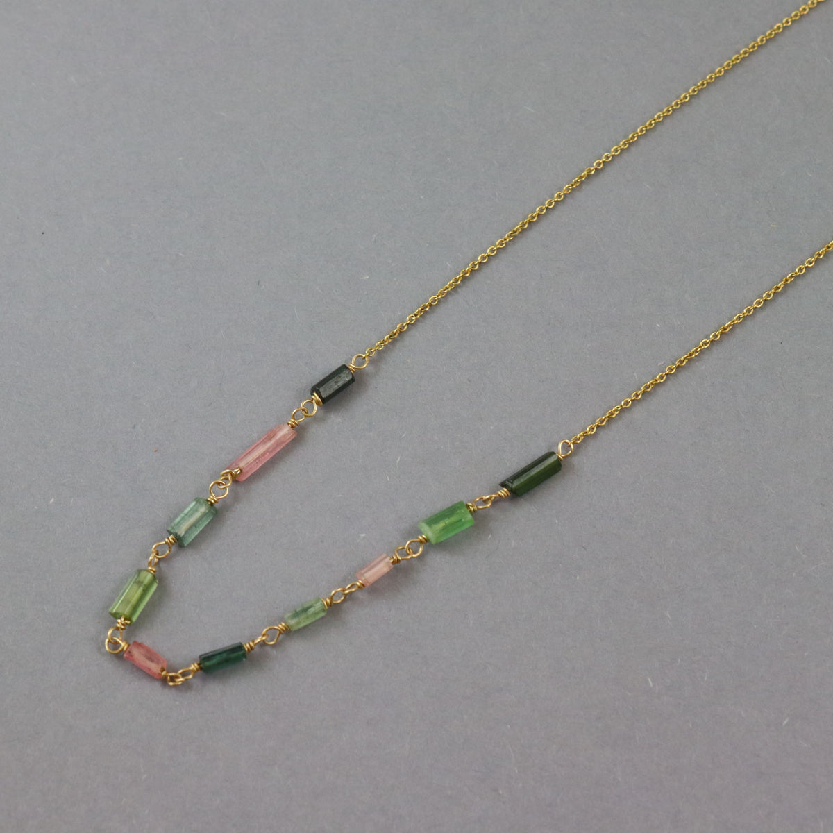 Tourmaline Tube Gold Necklace