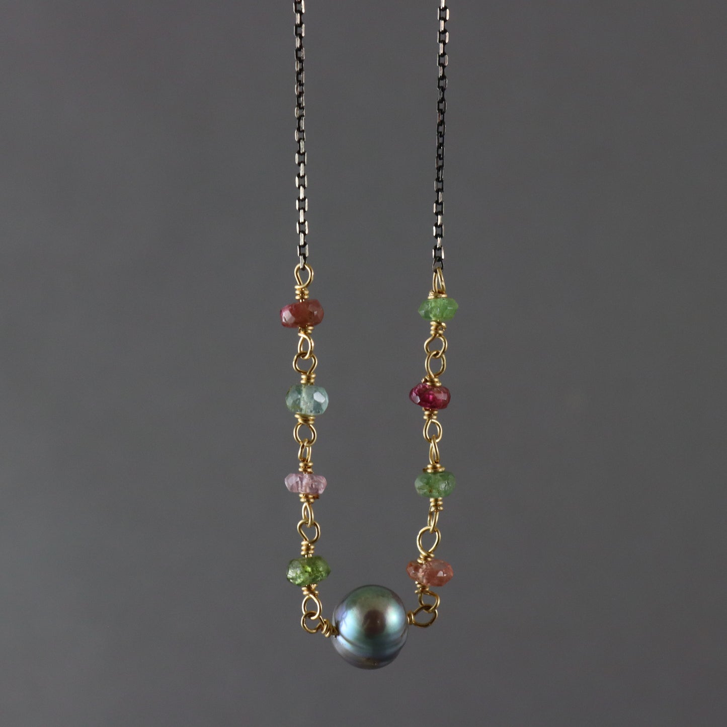 tourmaline and pearl handcrafted chain necklace