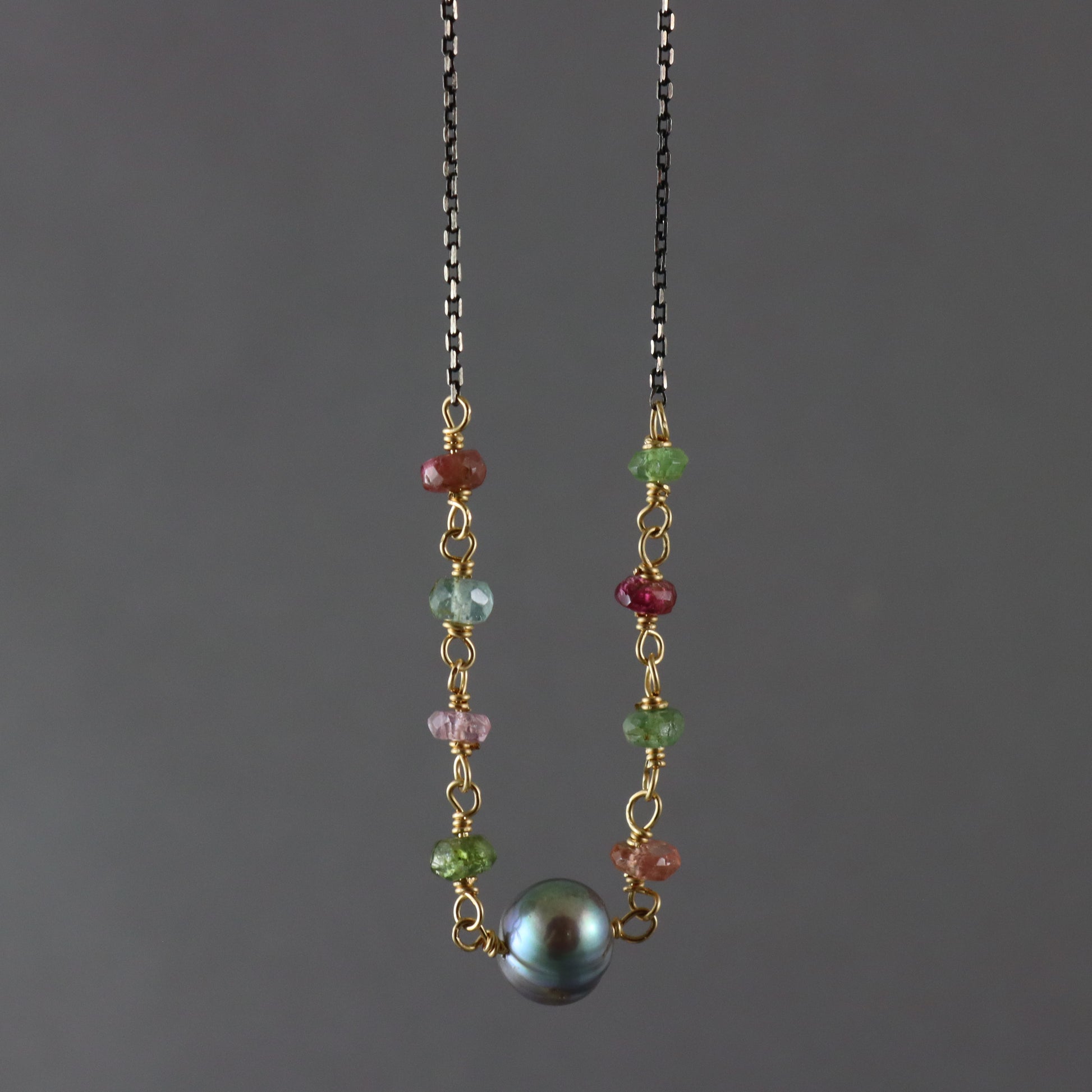 tourmaline and pearl handcrafted chain necklace