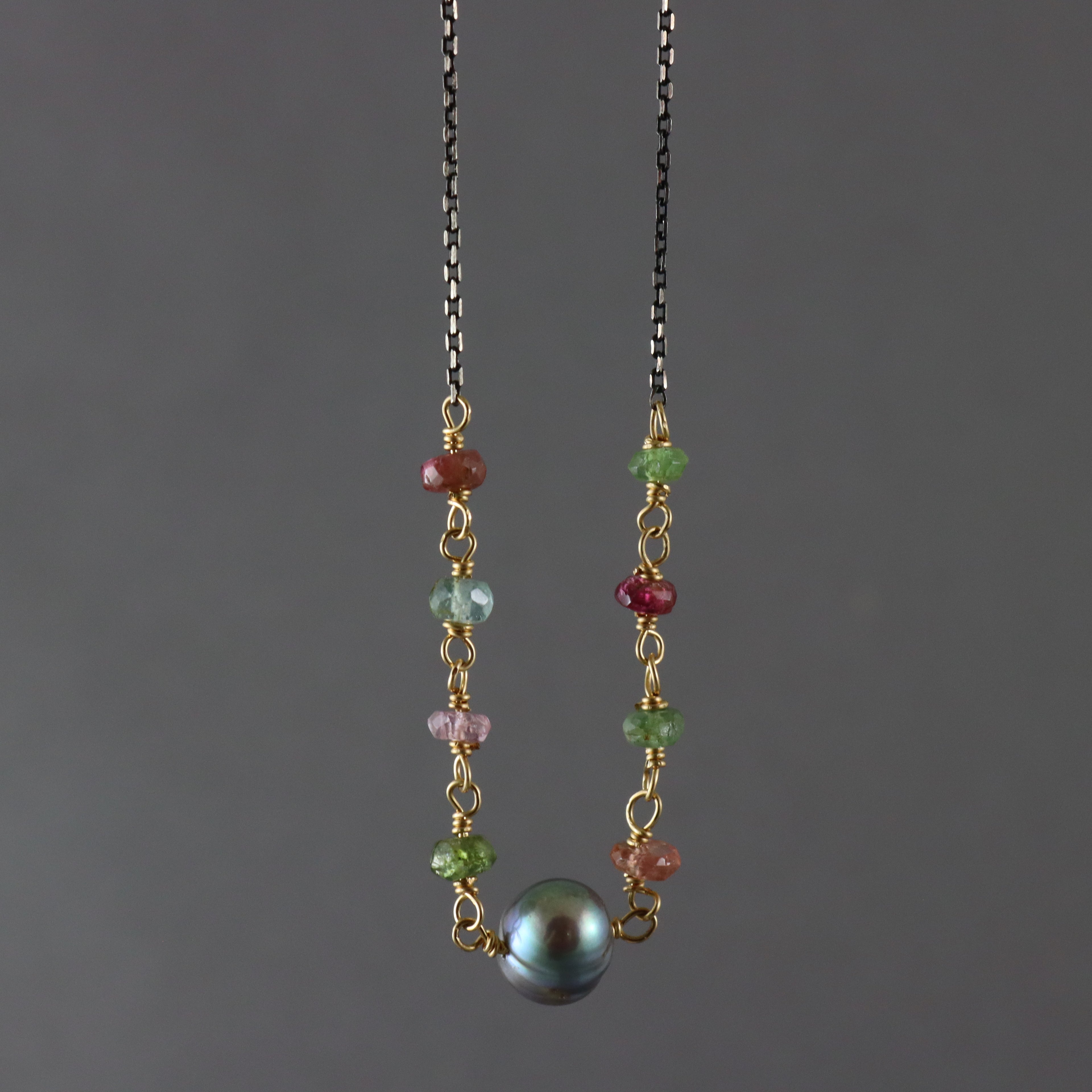 tourmaline and pearl handcrafted chain necklace