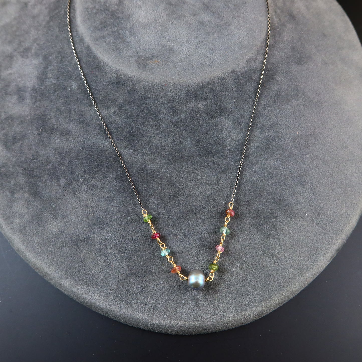 tourmaline and pearl handcrafted chain necklace