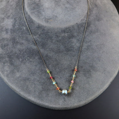 tourmaline and pearl handcrafted chain necklace
