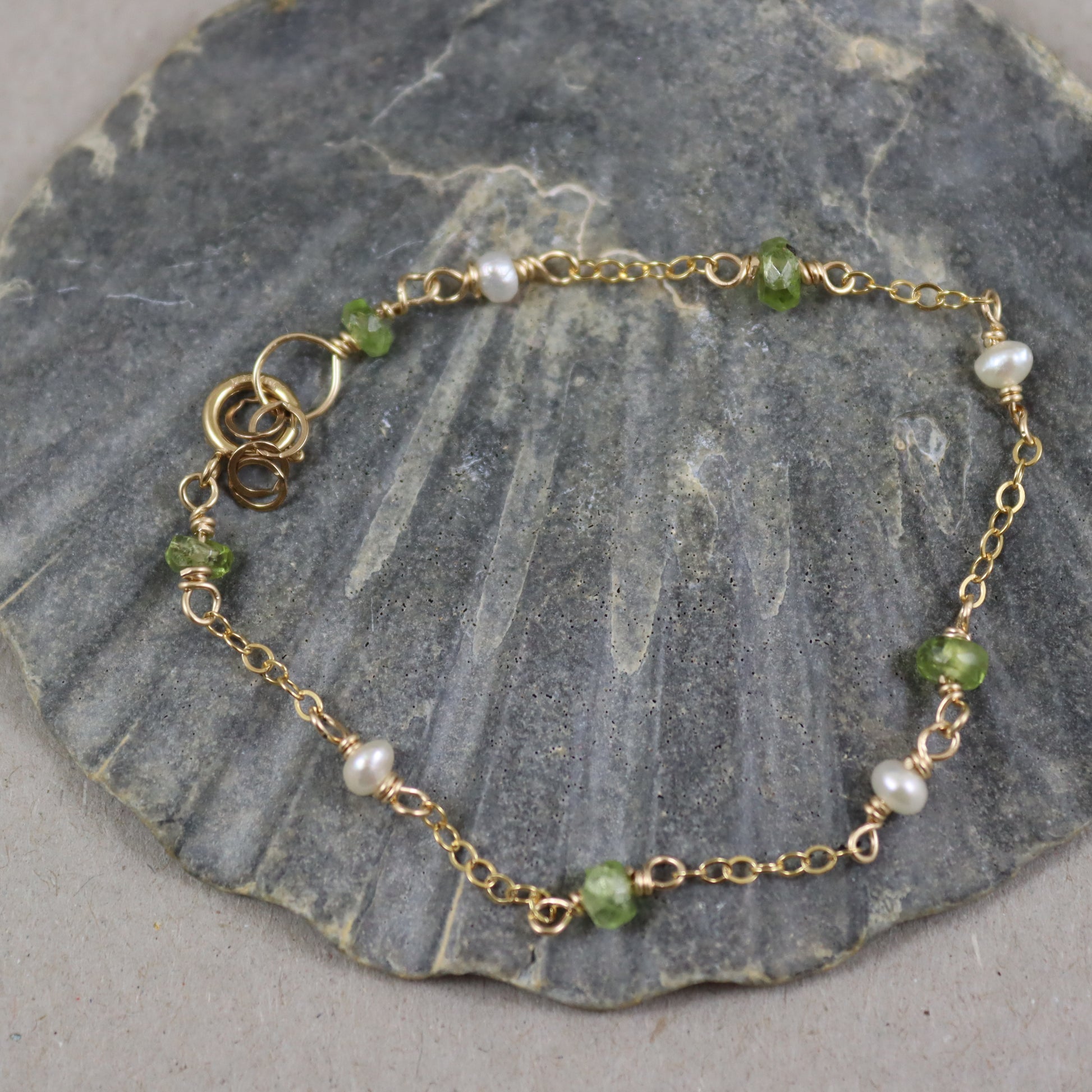 Peridot and Pearl Gold Bracelet - Karen Morrison Jewellery