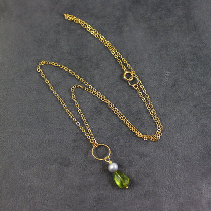 Peridot and Pearl Necklace