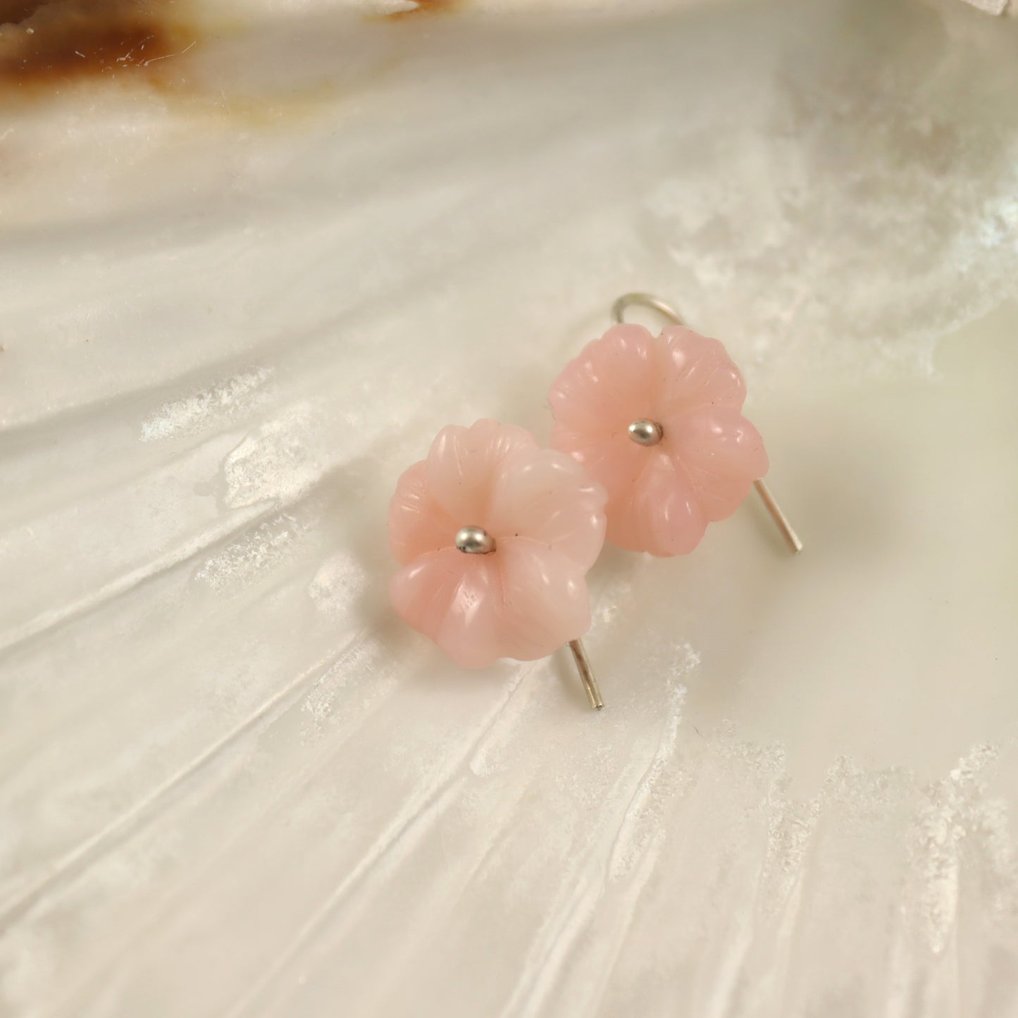 Pink Flower Opal Earrings