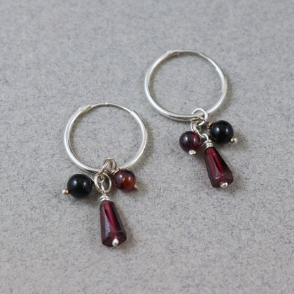 Garnet & Onyx Hoop Earrings - Karen Morrison Jewellery