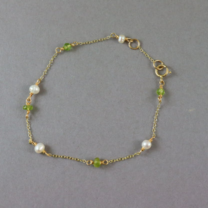 Peridot & Pearl Gold Bracelet - Karen Morrison Jewellery