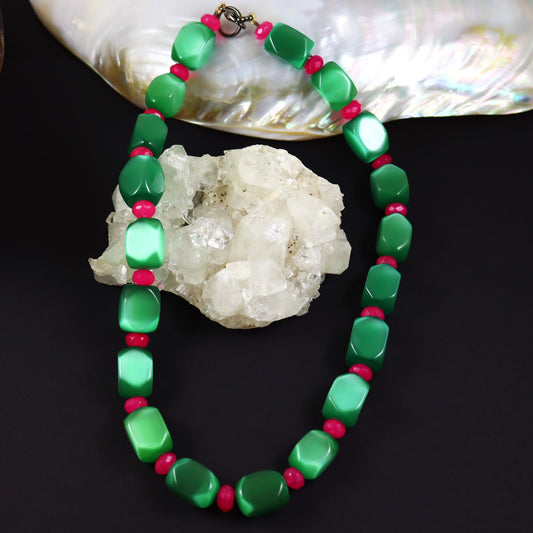 Emerald Green and Fuchsia Pink Chunky Necklace - Karen Morrison Jewellery