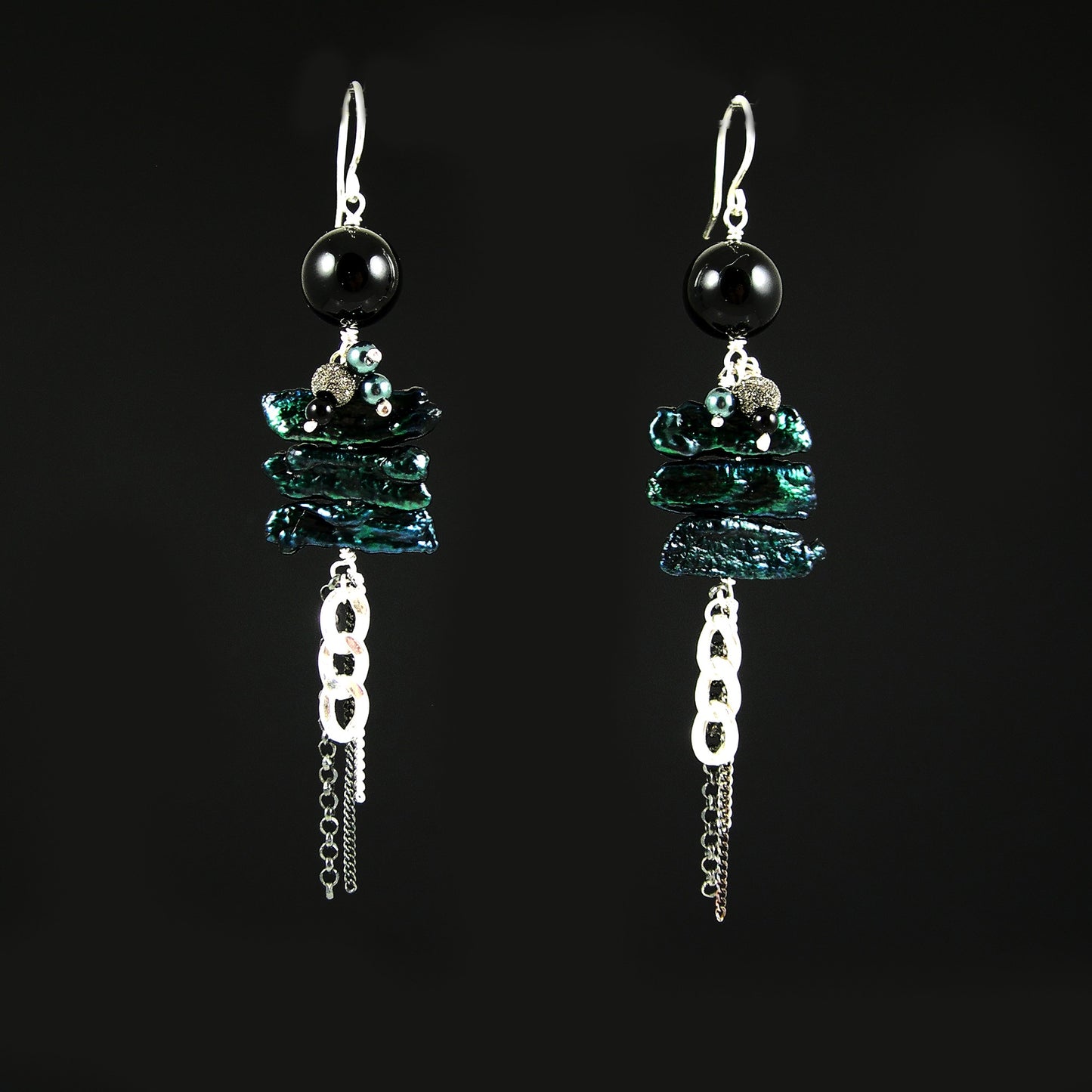 Freshwater Pearl & Black Onyx Dangle Earrings