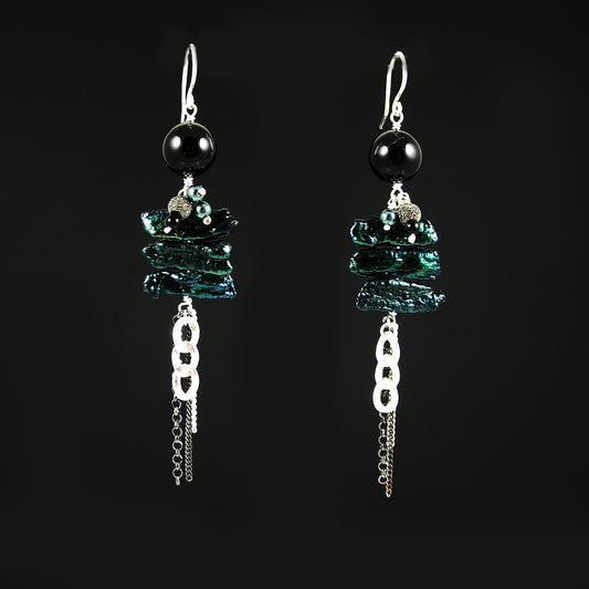 Freshwater Pearl & Black Onyx Dangle Earrings